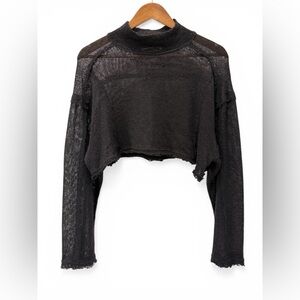 Urban Outfitters Sheer Cropped Knit Mock Neck Top Black Size Small